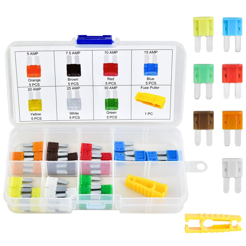 MuHize Micro2 Fuse Kit - 35-Piece Micro2 Blade Fuses(5A,7.5A,10A,15A,20A,25A,30A) with Puller Tool for Car Truck SUV RV Boat | Anti-Slip Grip Design - Image 1